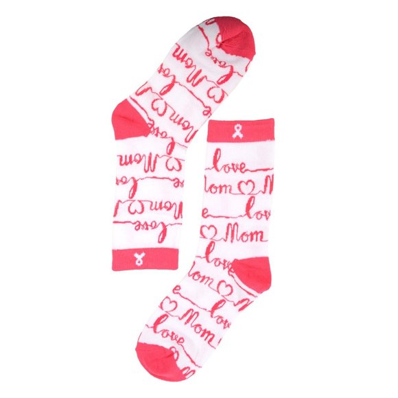 Women's Love Mom Pink Ribbon Novelty Socks - Picture 3 of 3